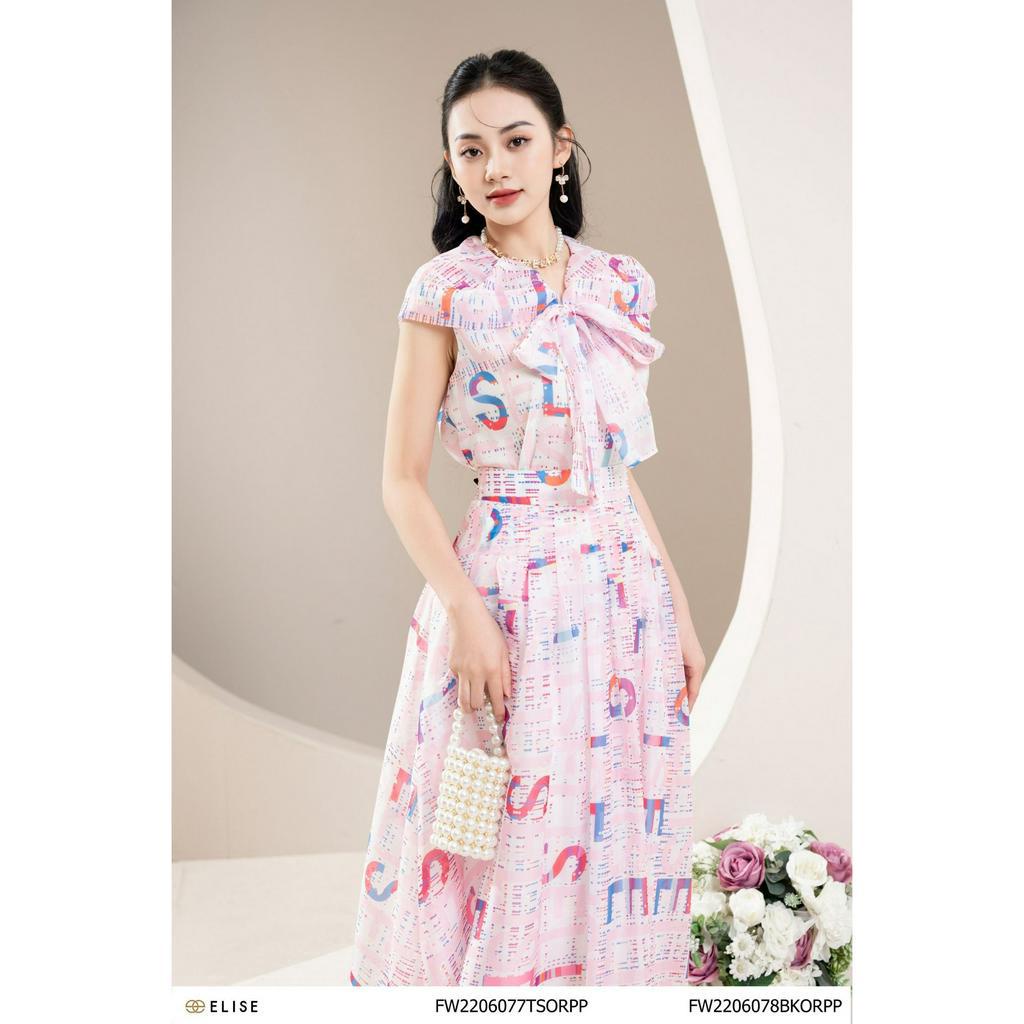 Áo sơ mi tơ hồng HT elise nơ cổ thiết kế Elise FW2206077TSORPP