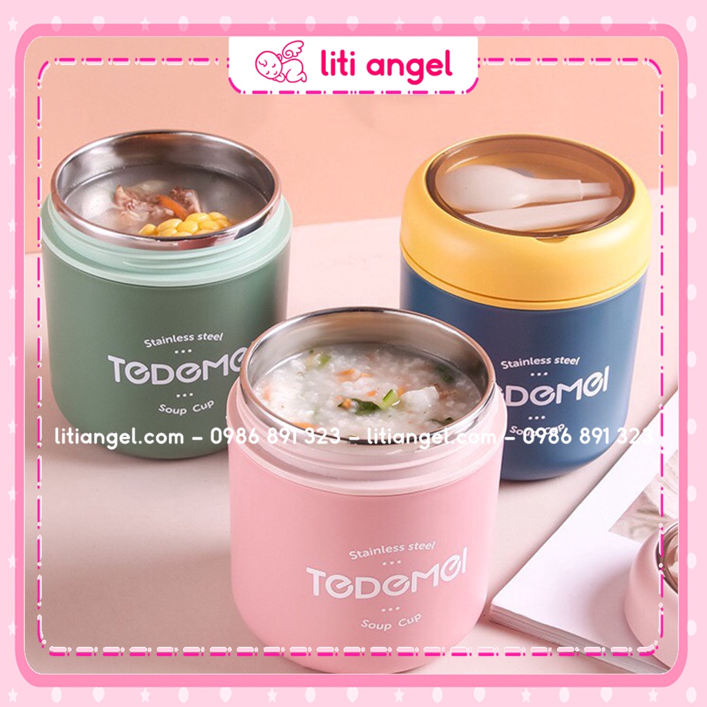 Bình Ủ Cháo TEDEMEL 530ml LÕI INOX KHÔNG GỈ An toàn cho bé