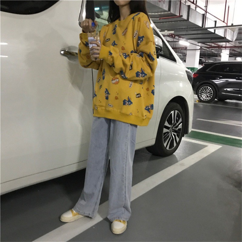 Áo sweater dáng rộng họa tiết hoạt hình cute, Áo phông Hàn Quốc siêu xinh