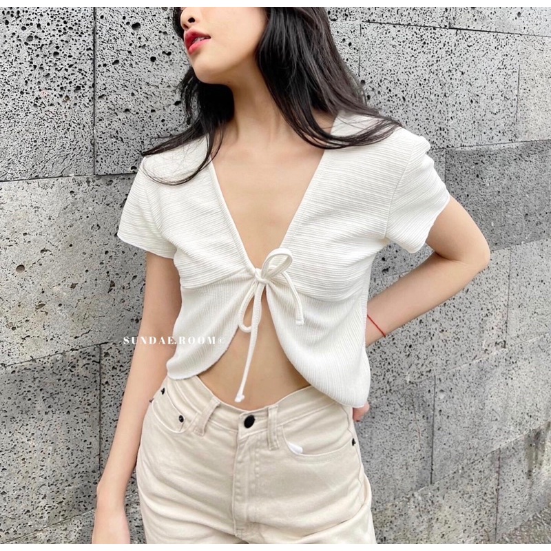 Áo croptop chất đũi gân mềm mại Evid