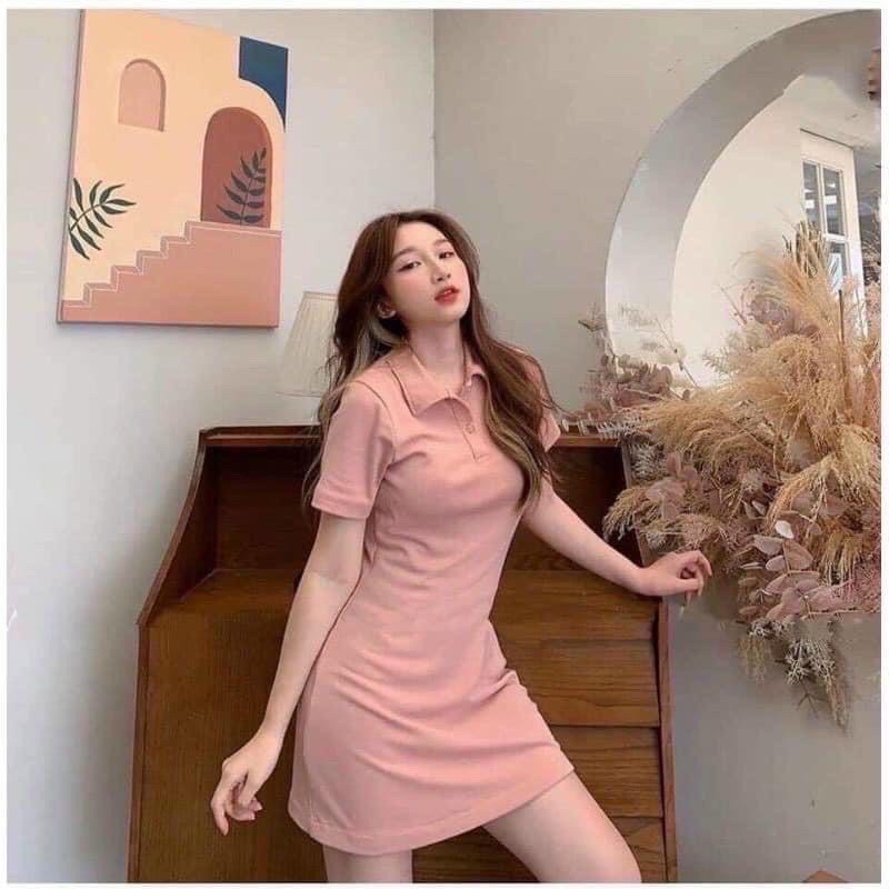 Váy Polo Vânmiushop- váy suông nữ cổ bẻ trên gối vải cotton 4 chiều đẹp