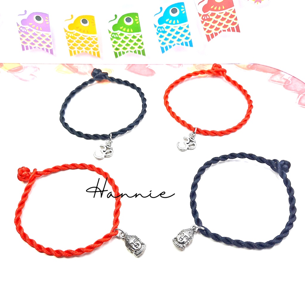 (Đỏ/Đen) Vòng tay chỉ charm Om mặt Phật - Vòng tay nam nữ handmade