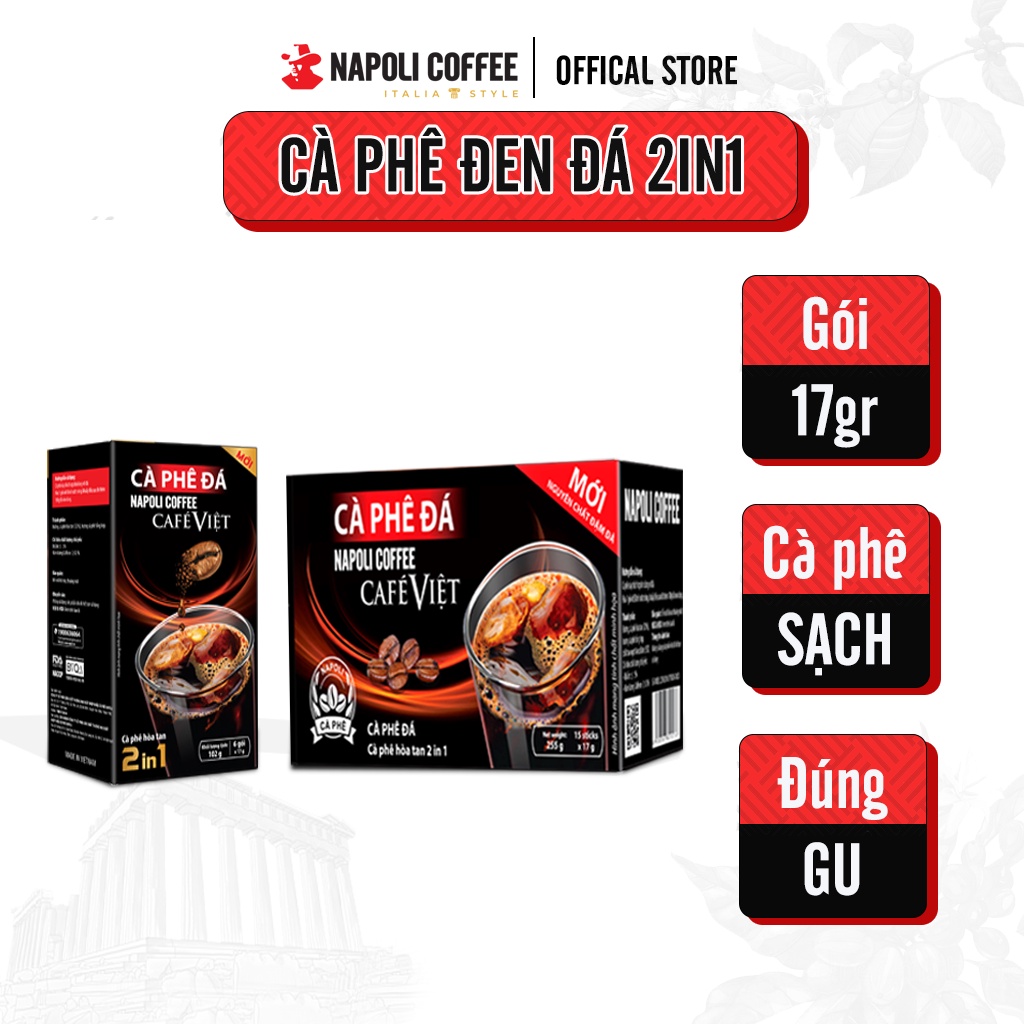 Cà Phê Hoà Tan Đen Đá 2IN1 Napoli Coffee (17g/gói) - Cà Phê SẠCH Gu Mạnh, Vị Nguyên Bản Arabica