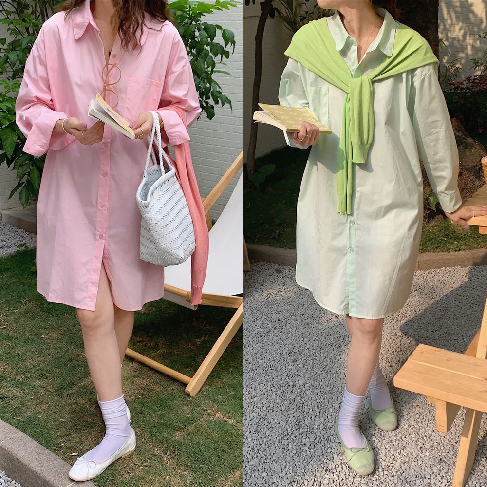 SUXI Áo Sơ Mi Cotton Tay Dài Dáng Rộng Chống Nắng Phong Cách Hàn Quốc Thời Trang Cho Nữ