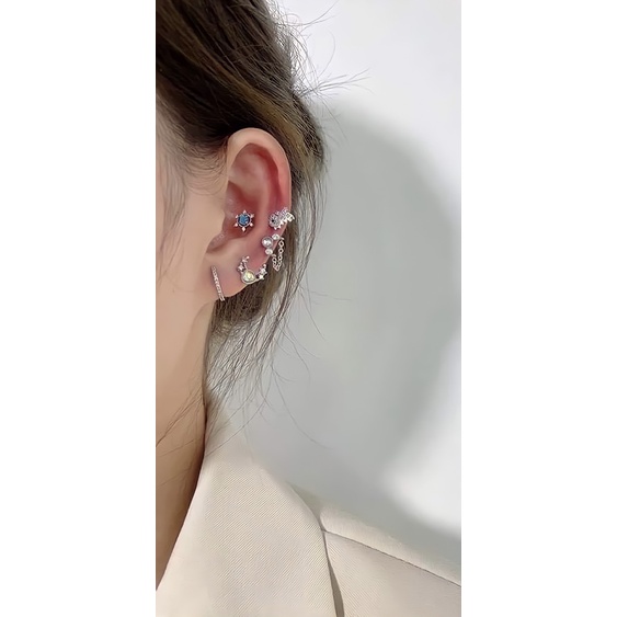 1 chiếc bông tai đính đá dáng dài Thép y tế ảnh shop chụp