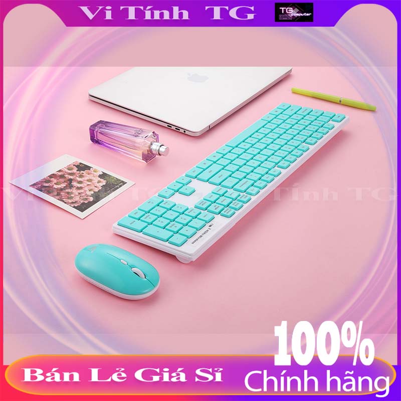 Bàn phím chuột không dây gaming xanh hồng mỏng dễ thương giá rẻ WQ CBKDT2000