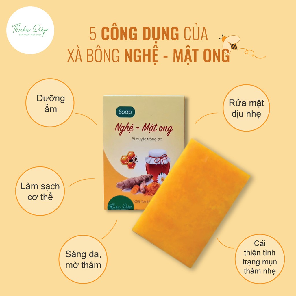 Xà bông thiên nhiên giúp sáng da, giảm thâm, giảm mụn cơ thể Handmade Thuần Diệp [Mua 2 tặng túi tạo bọt]