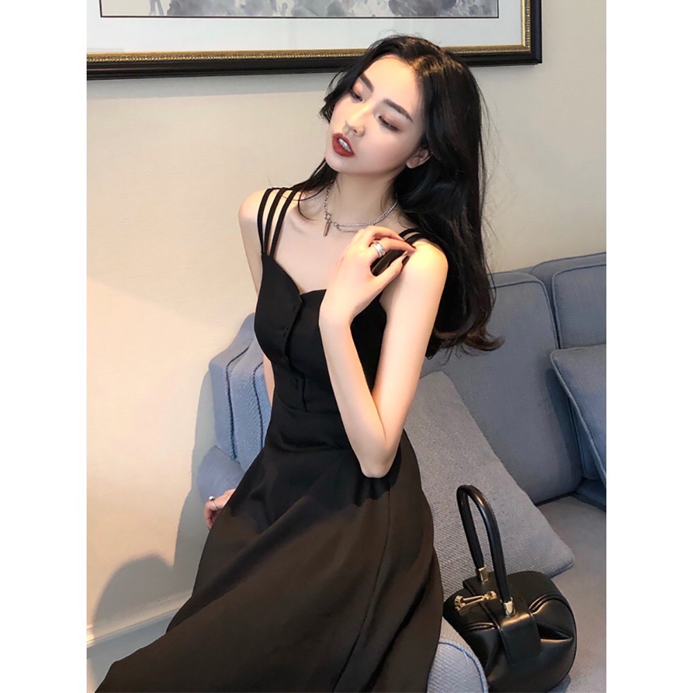 Đầm nữ, váy nữ hai dây hở vai màu đen quyến rũ cho nữ KENSHIN SHOP | BigBuy360 - bigbuy360.vn