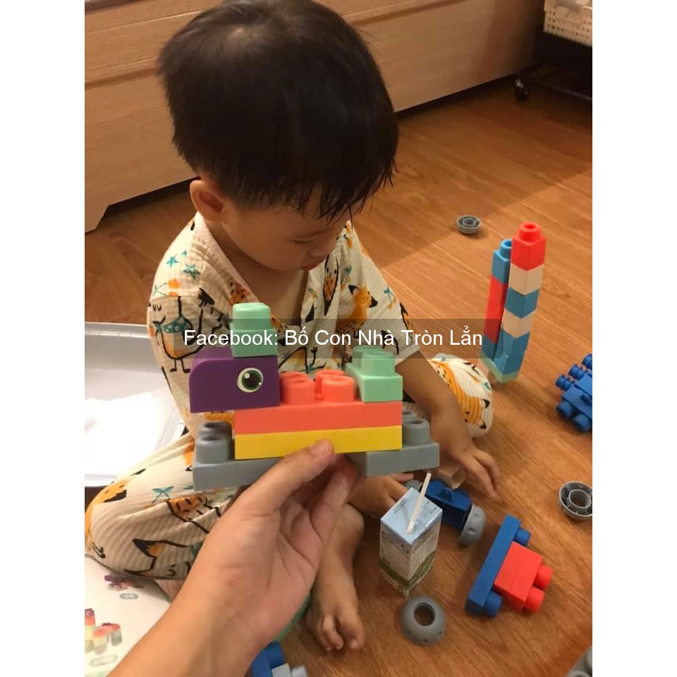 LEGO DẺO KÍCH THƯỚC SIÊU TO CHO BÉ - thùng nhựa đựng 50 miếng hộp nhựa - BỘ XẾP HÌNH DẺO - Chất liệu SILICON ABS an toàn