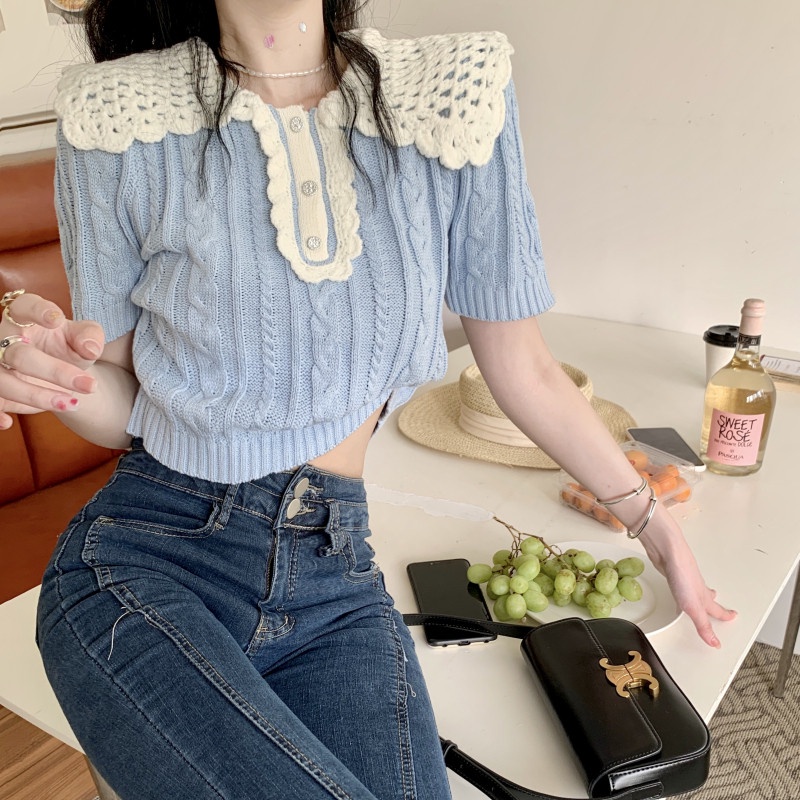 Áo Thun Dệt Kim Ngắn Tay Thời Trang Cho Nữ