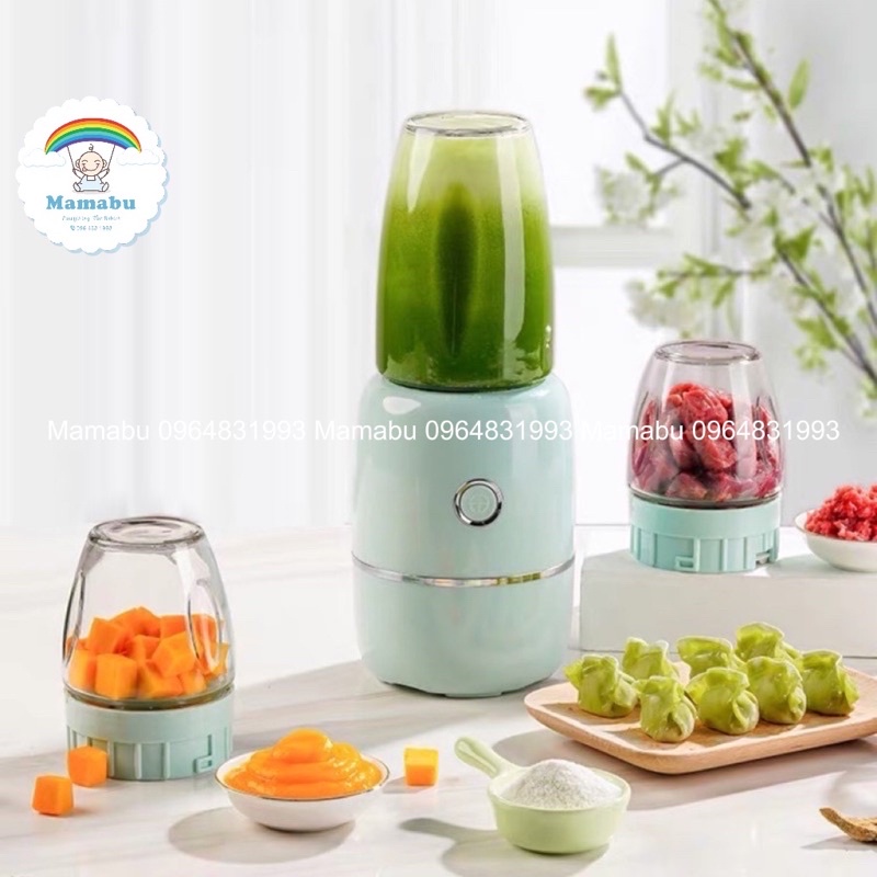 Máy Xay 3 Cối Thuỷ Tinh Hàng Nội Địa Trung Phiên Bản Cải Tiến Cao Cấp 6 Lưỡi Dao Đa Năng Xay Mịn Cho Bé Ăn Dặm Mamabu