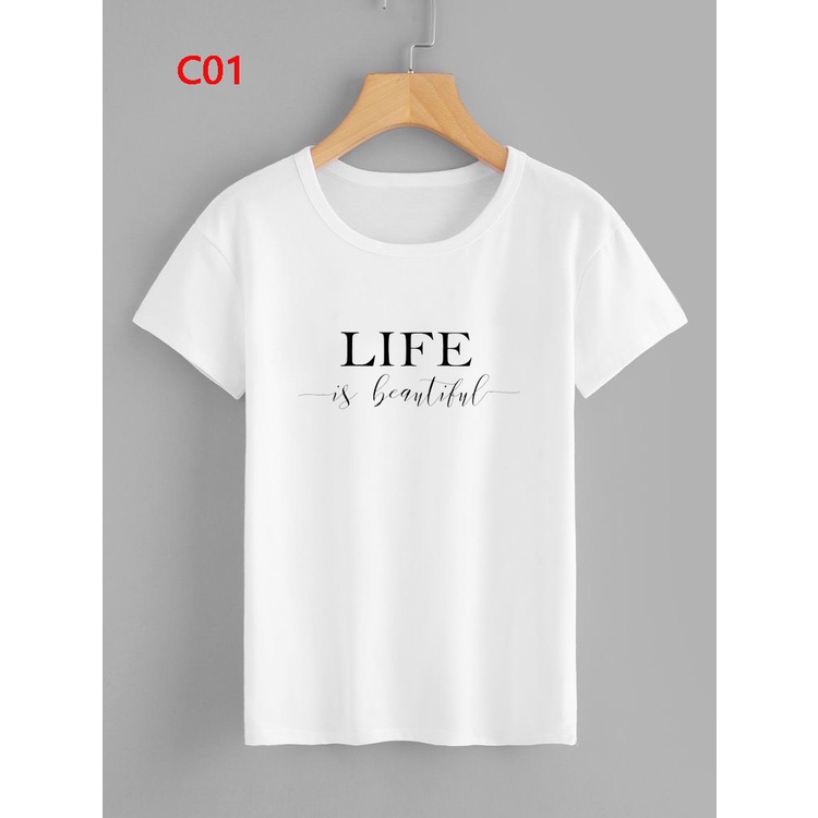 áo thun nữ bé gái mẹ và bé tay ngắn in chữ Life form rộng đẹp cá tính
