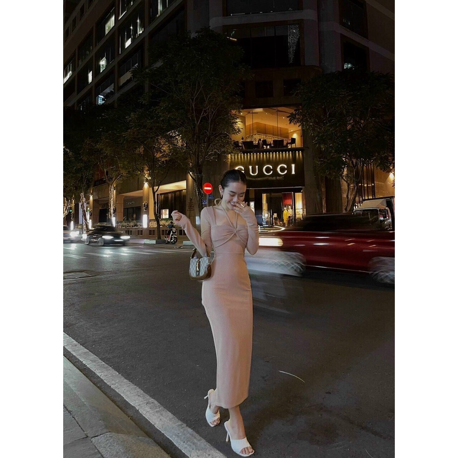 đầm tay dài kiểu cột dây ngực xinh kk