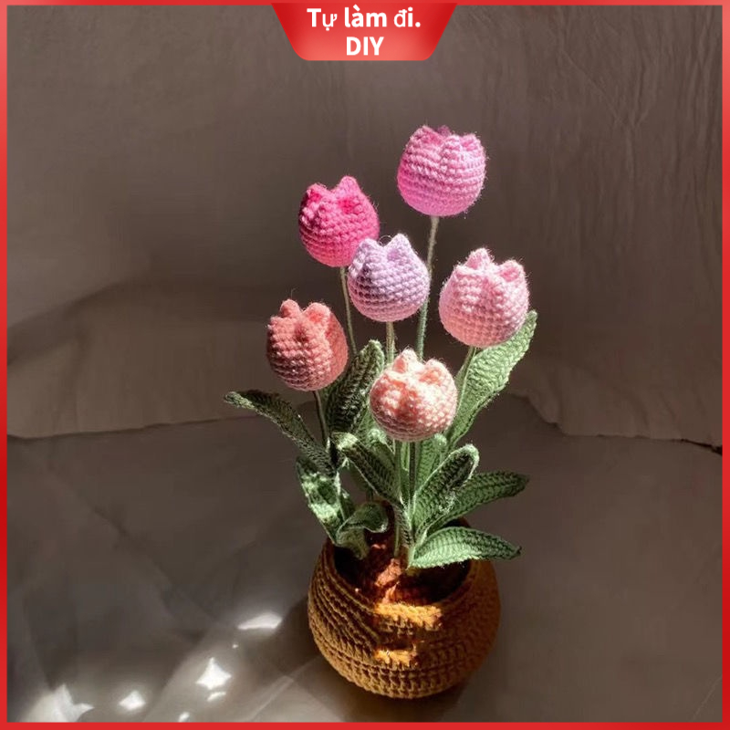 [DIY] Hoa Tulip tự may. Tay dệt túi vải tự làm. Trang trí bằng hoa bất tử.
