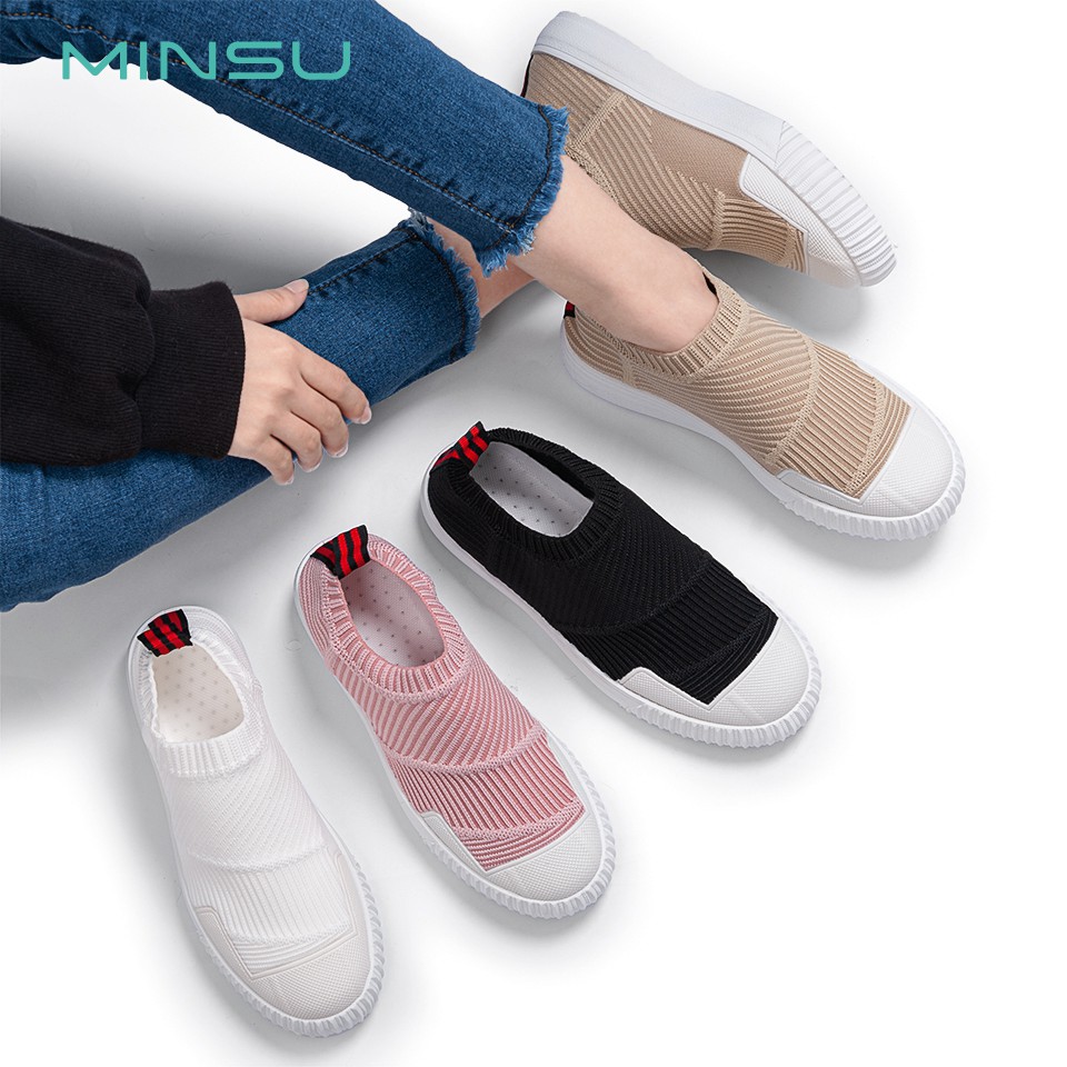 Giày Lười Nữ Kiểu Dáng Thể Thao Cổ Chun MINSU M2804, Slip On Bata Sneaker Hàn Quốc Cổ Chun Cho Bạn Nữ Thích Tối Giản