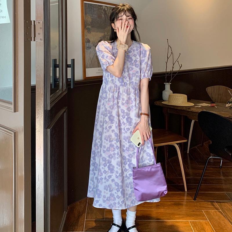 Đầm Dài Tay Phồng Họa Tiết Hoa Thời Trang Mùa Hè 2022 Mới