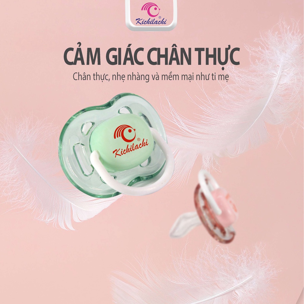 Núm ty giả silicone Kichilachi cho bé từ 0 tới 6 tháng mềm mại chống vẩu, lệch răng