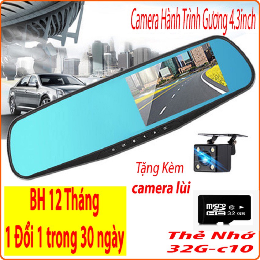 Camera hành trình gương chiếu hậu, màn 4,3 inch full hd, tích hợp camera lùi, Có Tiếng Việt-ThaoNhi172016