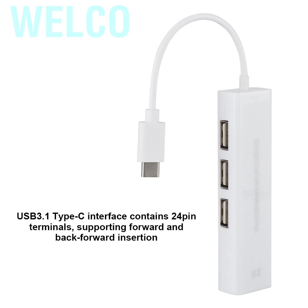 Bộ Chuyển Đổi Welco Usb 3.1 Type-C Male Sang 3 Port 2.0 Hub Female Rj45 100m