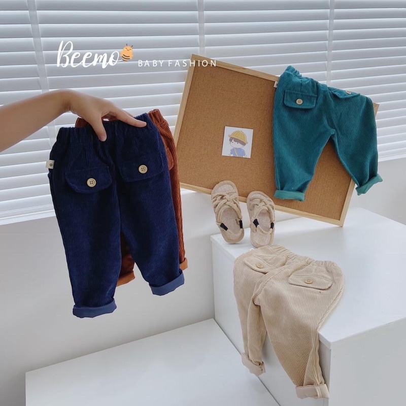 Quần nhung tăm cúc jogger cho bé 8-22kg