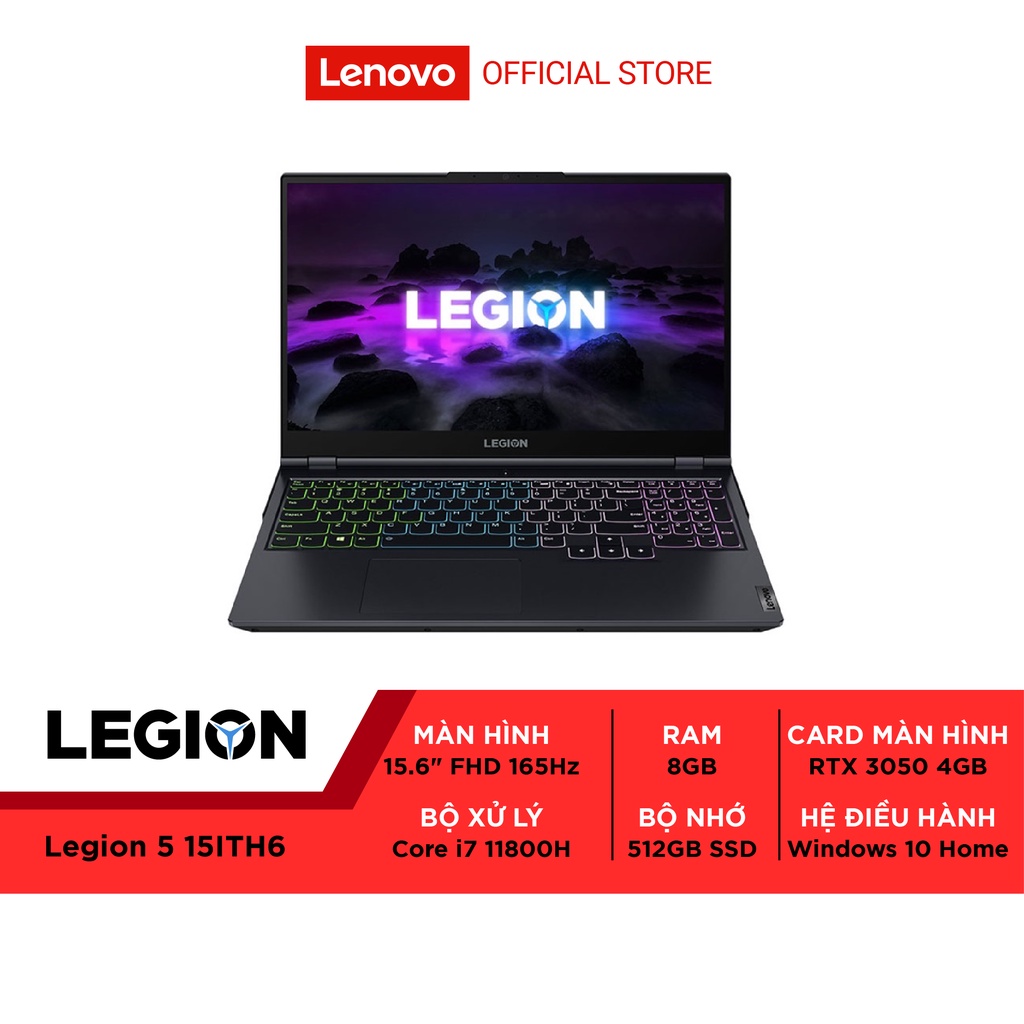 [ELBAU7 giảm 7%] Laptop Lenovo Legion 5 15ITH6 82JK0037VN Core™ i7-11800H | 8GB | 512GB | RTX 3050 4GB