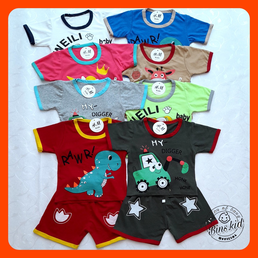 Bộ quần áo cộc tay mùa hè cotton bé trai bé gái hình thú cho bé yêu
