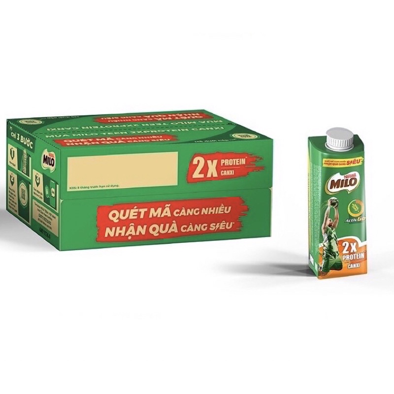 Thùng 24 hộp sữa lúa mạch Milo nắp vặn (có đường 210ml, ít đường 200ml)