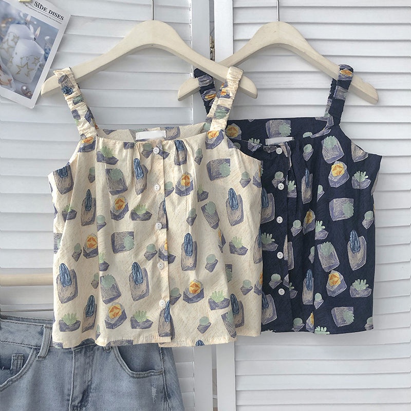 Áo Hai Dây In Họa Tiết Thời Trang Mùa Hè Hàn Quốc Mới Dễ Phối Đồ Cho Nữ