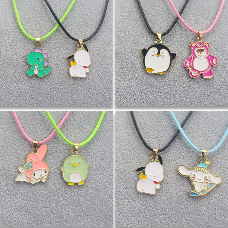 Set 2 Vòng cổ Mặt Kiểu Động Vật Hoạt Hình Nhiều Màu Sắc Bằng Hợp Kim Cho Nữ