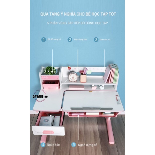 BÀN HỌC THÔNG MINH CHỐNG GÙ, CHỐNG CẬN CAYABE CB-002 CHO BÉ DÀI 1M MÀU HỒNG