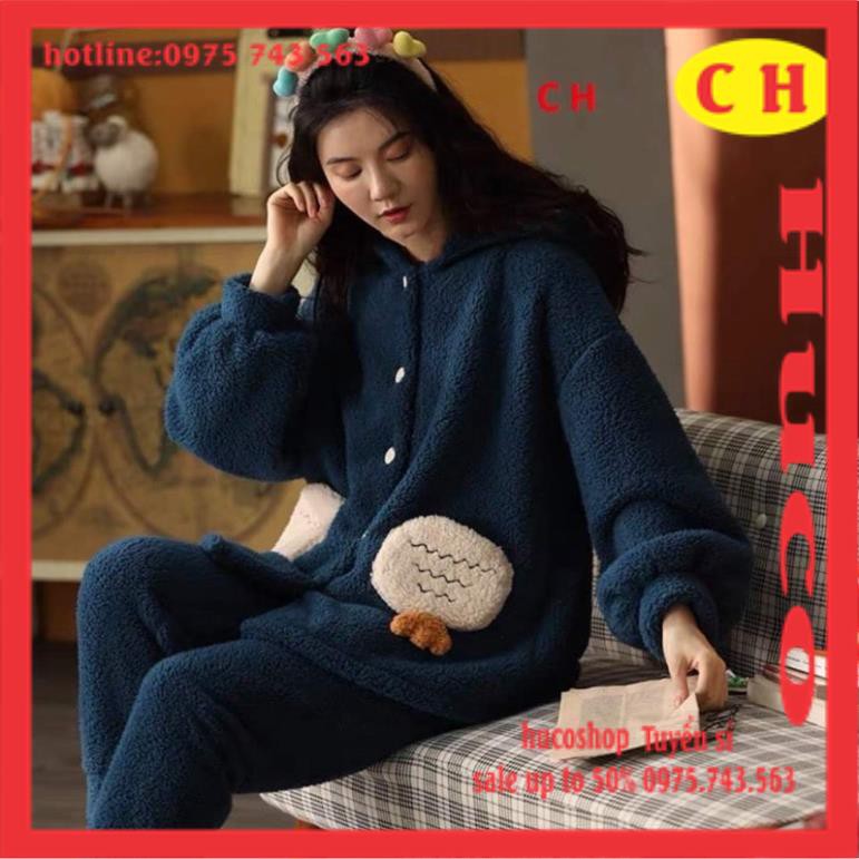 bộ lông cho nữ CỦ CẢI siêu ấm, mặc nhà freesize❤ ngủ mùa đông giữ nhiệt tốt, nhung bông mềm mịn