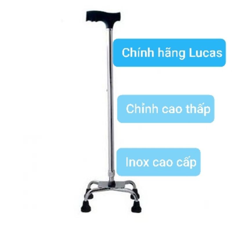 Gậy Tập Đi Người Già - Gậy Chống 4 Chân Lucass Nhập Khẩu [Chỉnh Cao Thấp Được]