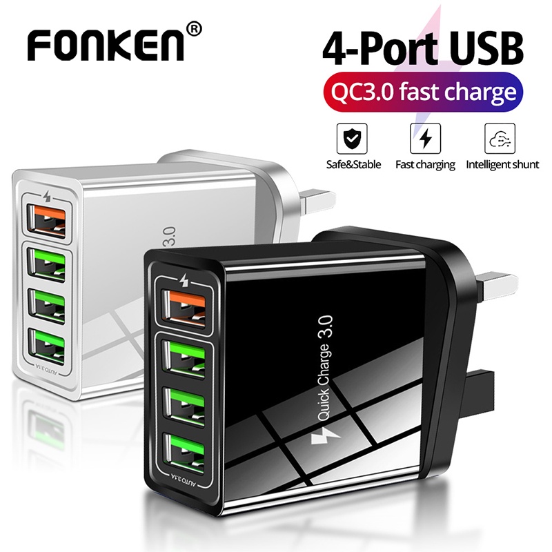 Bộ chuyển đổi sạc nhanh FONKEN 4 cổng USB 5.1A QC3.0 cho iPhone Samsung Huawei Máy Tính Bảng