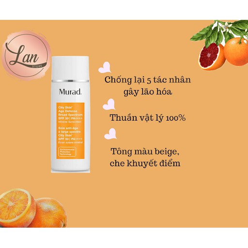 Kem Chống Nắng Vật Lý Khoáng Chất 5 Tác Động Murad City Skin Age Defense Broad Spectrum SPF 50 PA+++ 50ml [ CHÍNH HÃNG]