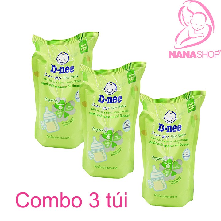 Combo 3 túi nước cọ bình sữa Dnee Organic 600ml