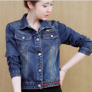 Áo khoác jean nữ cao cấp tay dài cổ bẻ phối túi
