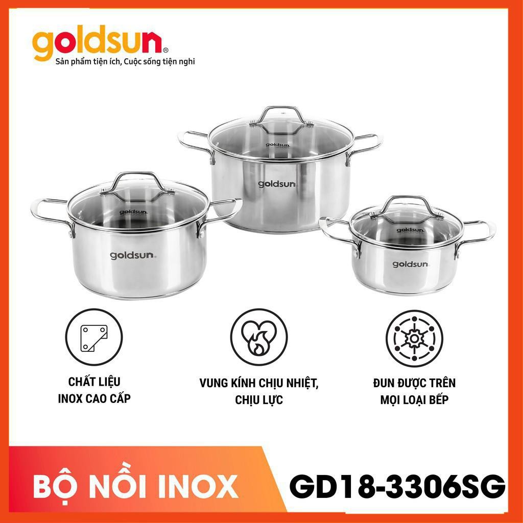 Bộ 03 nồi inox 🍀FREE SHIP🍀 set nồi inox GOLDSUN GD18-3306SG