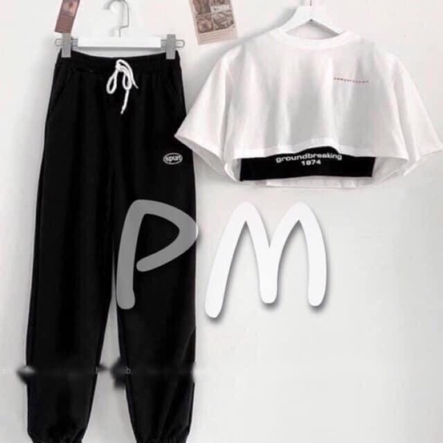 Set quần bo gấu mix áo croptop