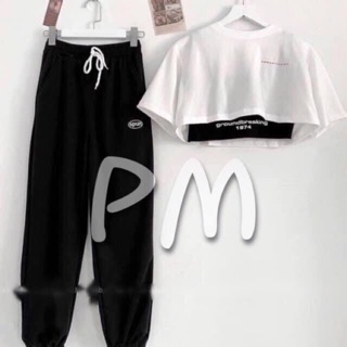 Set quần bo gấu mix áo croptop