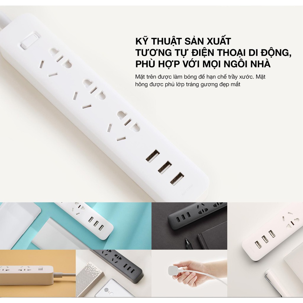 Ổ cắm điện Xiaomi Mi Power Strip tích hợp 3 cổng USB chất lượng cao