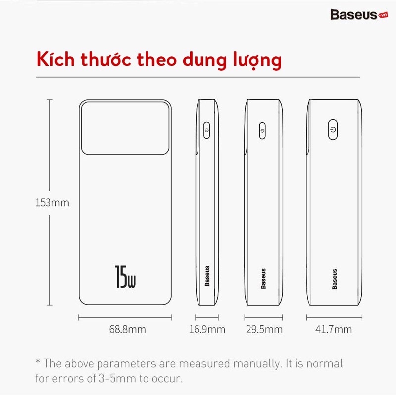 Sạc dự phòng Baseus chính hãng 20000mah hỗ trợ sạc nhanh 15W, màn hình kĩ thuật số.