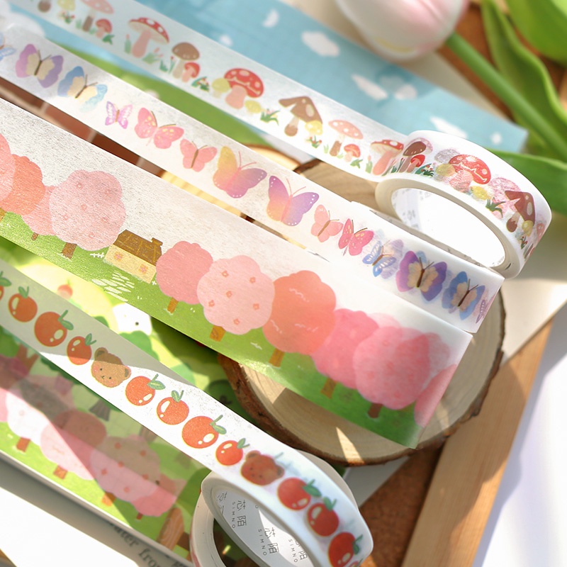 Set 2 Cuộn Băng Dính Washi Trang Trí Sổ Tay Nhật Ký