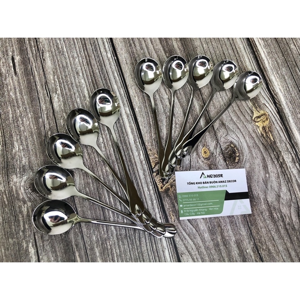 Muỗng thìa inox cán dài giọt nước GN153517 phong cách Hàn Quốc cao cấp sáng bóng bền đẹp an toàn cho sức khỏe