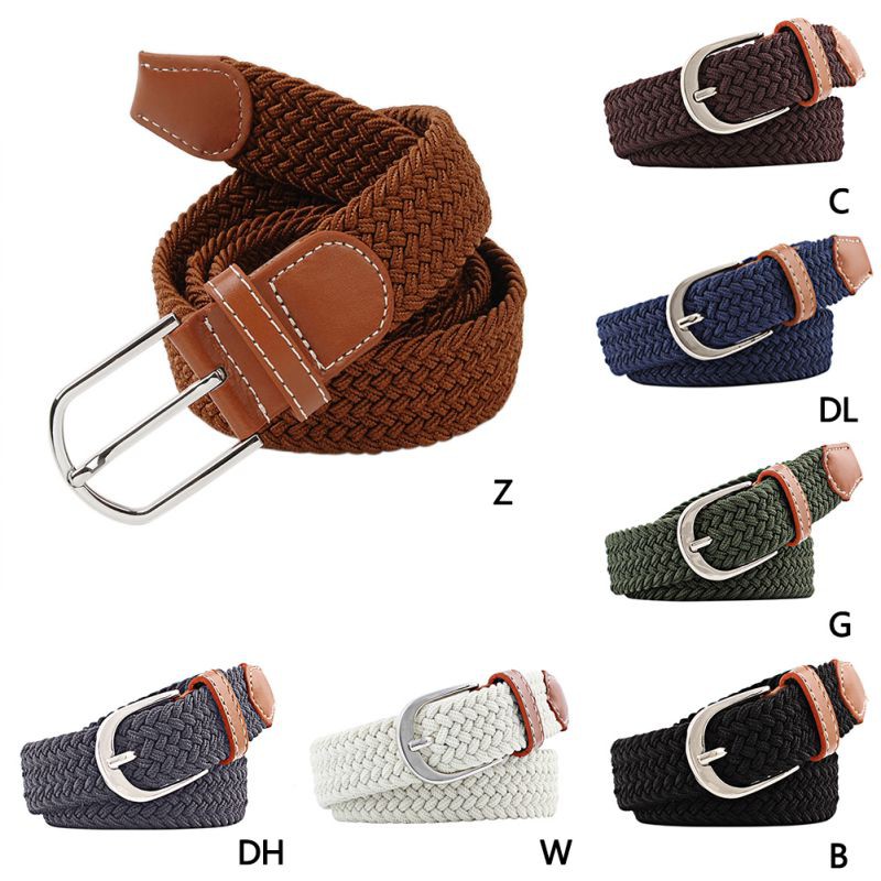 Women Men Square Pin Buckle Woven Canvas Nylon Belt Neutral Soft Simple Belt
