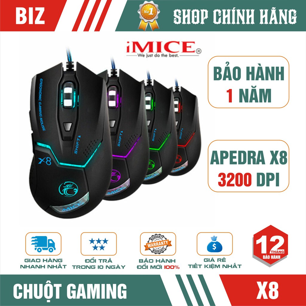 Chuột gaming IMICE-X8 3200 DPI Led đổi màu cực đẹp - Bảo hành 12 tháng !!!