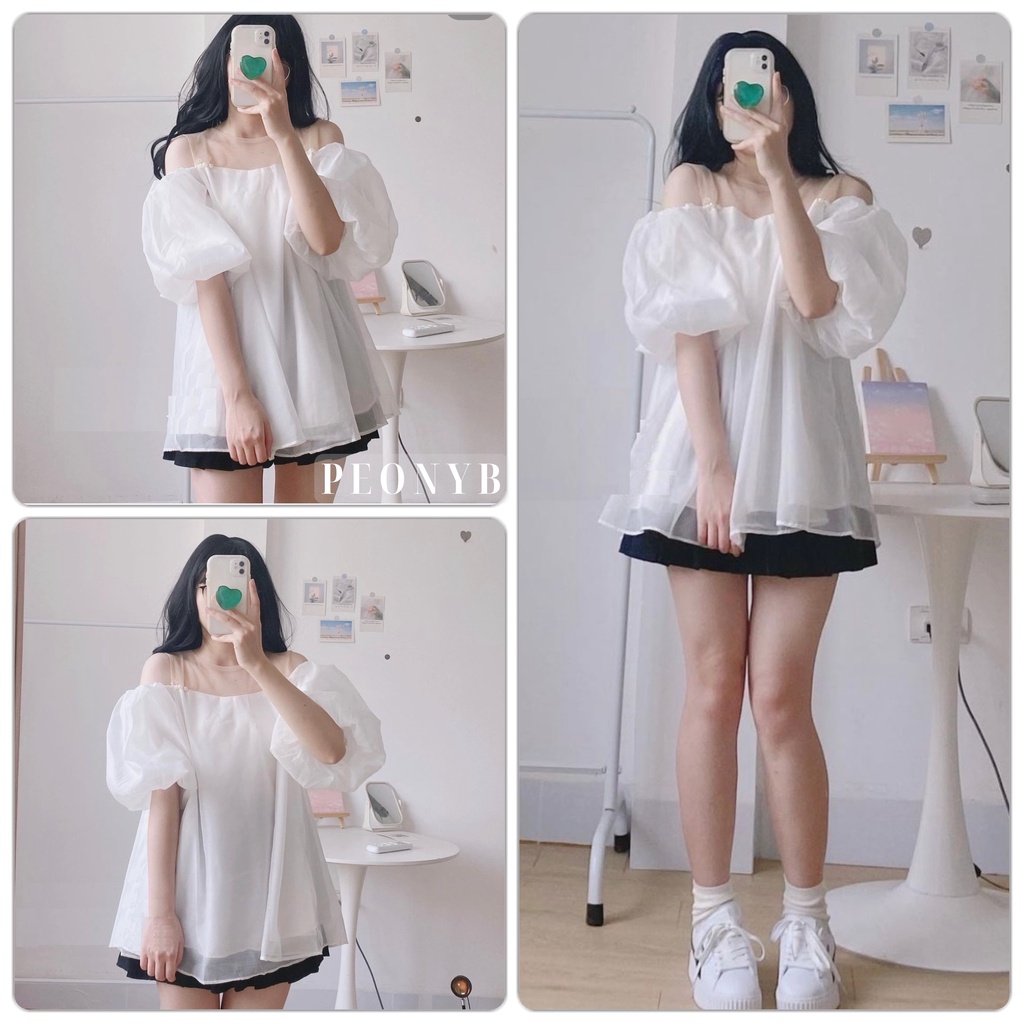 Áo Trễ Vai Von Đính Ngọc PEONYB Nữ [FREESHIP]  Thun kiểu babydoll bánh bèo tiểu thư hotgirl màu trắng hàn quốc đẹp
