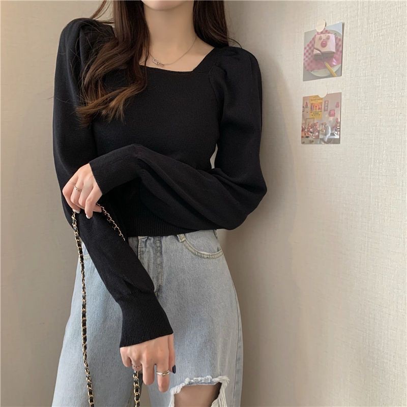 G05. 5719. ÁO LEN CỔ VUÔNG TAY BỒNG