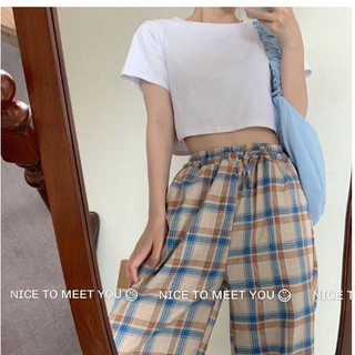Set quần ulzzang kẻ caro áo trơn croptop