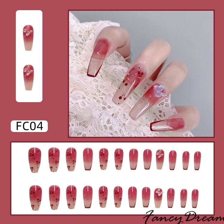 Set 24 Móng Tay Giả Dáng Dài Đính Bướm Thời Trang Sang Trọng Có Thể Tháo Rời