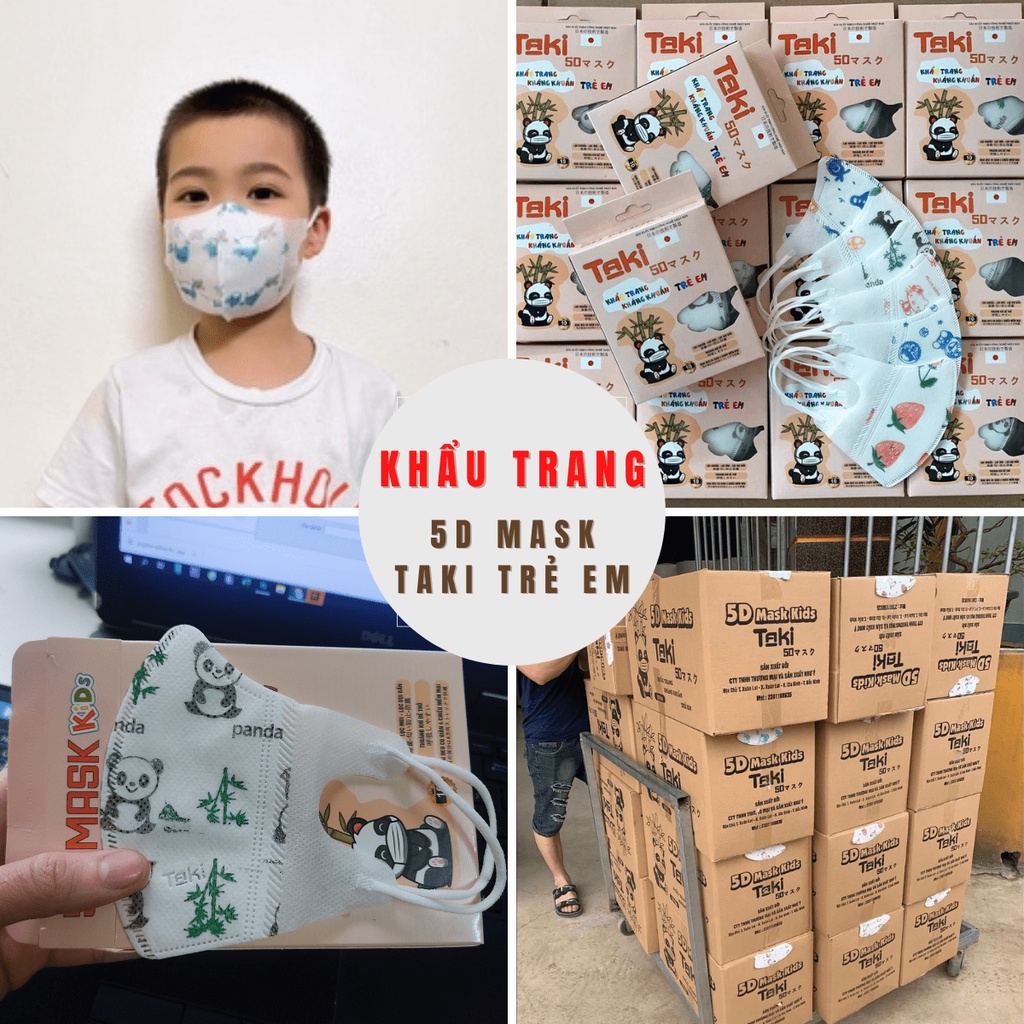 [Combo 5 hộp] Khẩu trang 5d cho bé Taki và Nhật Minh mask chính hãng (bé từ 1-10 tuổi), 3 lớp kháng khuẩn đạt tiêu chuẩn